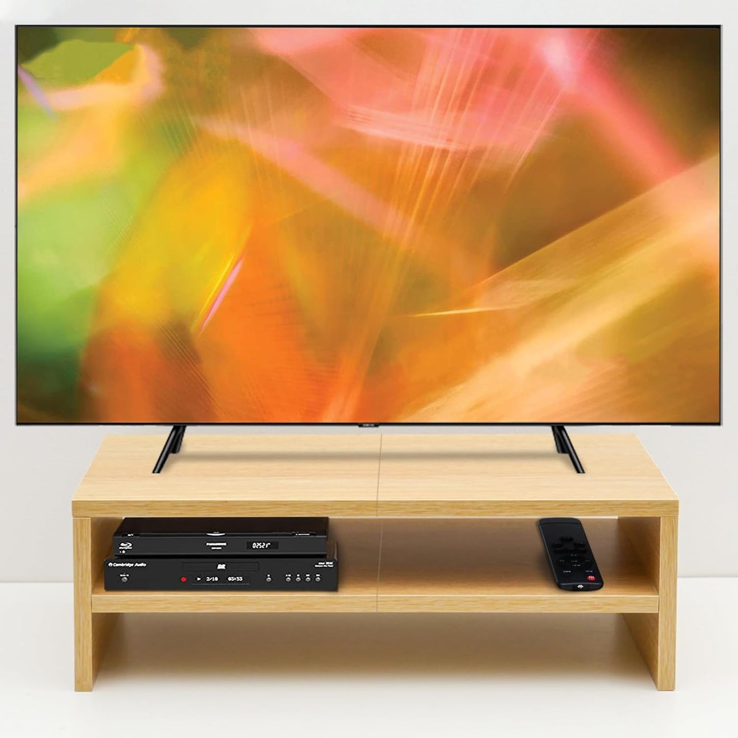 TEAMIX 2 Tiers Desktop Monitor Stand Riser 20 Inch Printer Stand with Storage Small TV Riser Laptop Wooden Desk Organizer Shelf Bookshelf Maple (Natural Maple, 2 tiers)