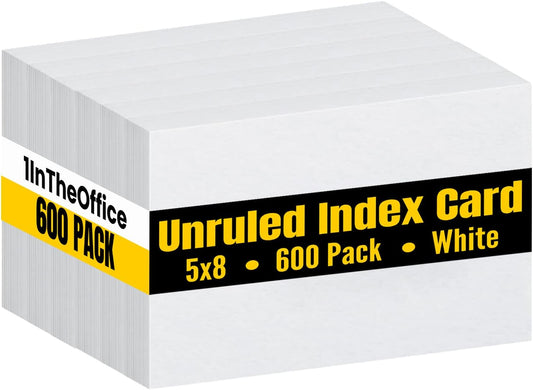 1InTheOffice Index Cards 5x8 blank, Flash Card, Unruled Note Cards 5x8, White, 600-Pack