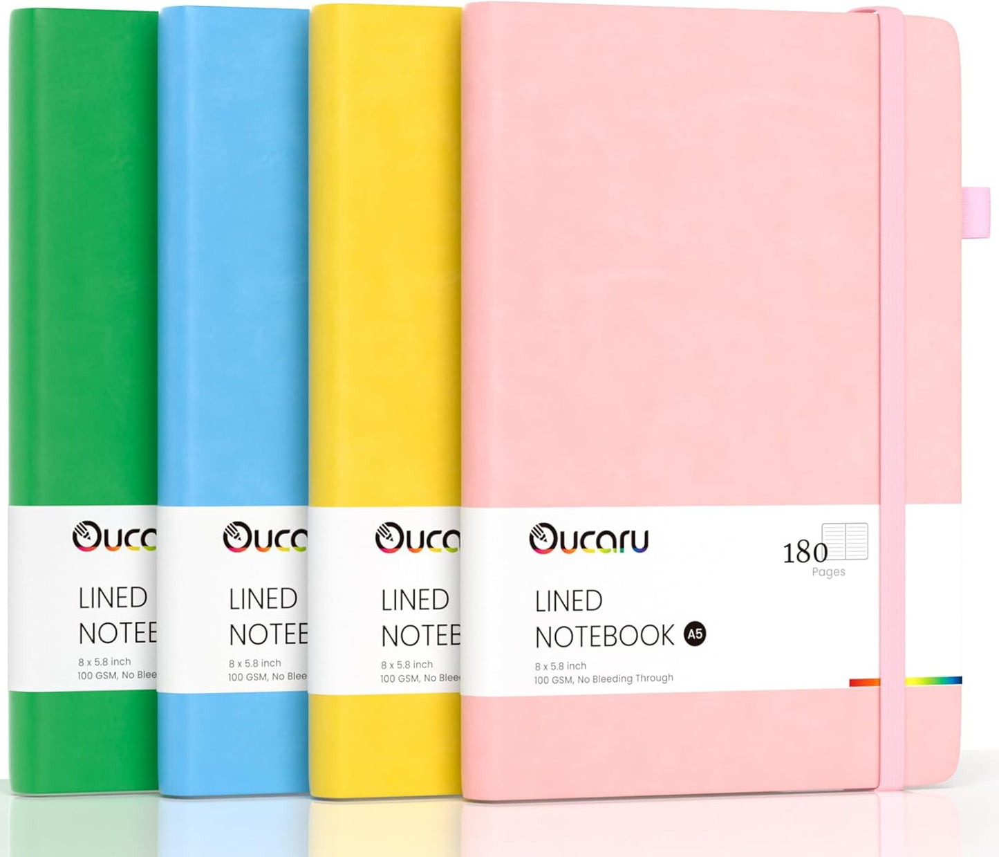 Oucaru Lined Journal Notebook, 4 Pack, 180 Pages, A5 Journals for Writing, 100 GSM Thick Paper, Small Notebooks Daily Journal for Women Men Work, Business, School, Travel Supplies