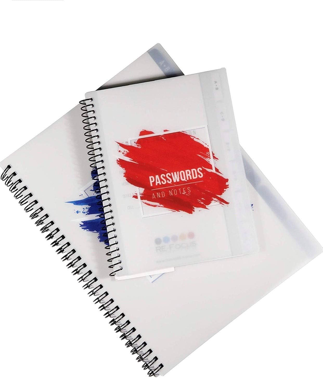 RE-FOCUS THE CREATIVE OFFICE, Password Book Keeper, Small, Mini, Red, Alphabetical Tabs, Spiral Bound, Removable Sheets, Journal Organizer, Includes Website Address, Username, Password
