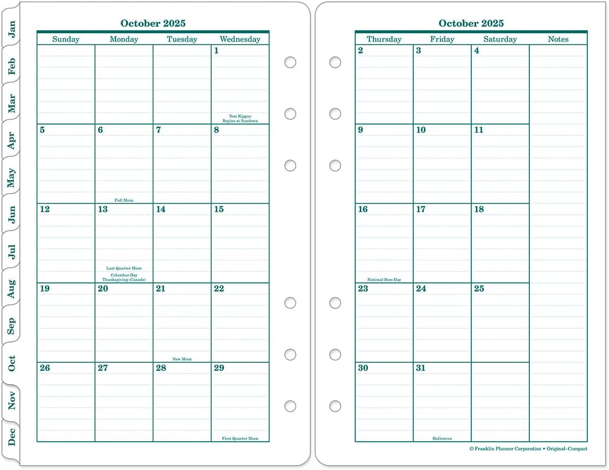 FranklinCovey - Original Two Page Per Day Ring-Bound Planner (Compact, Oct 2025 - Sep 2026)