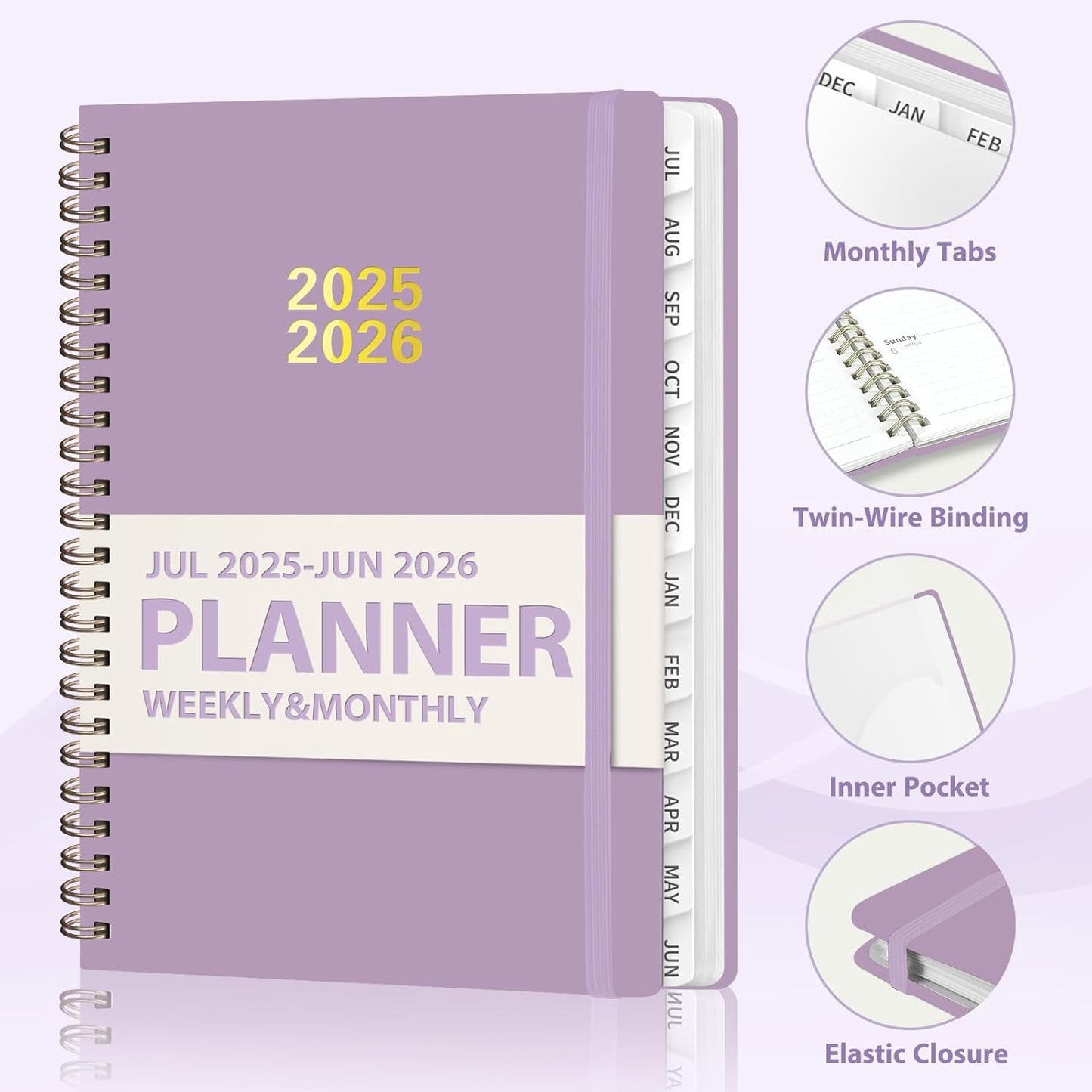 Planner 2025-2026, Weekly and Monthly Calendar Academic Planner (July 2025 - June 2026), Hardcover Teacher School Student Agenda with Tabs, Ideal for School Office Supplies, A5 (6.3" x 8.5")
