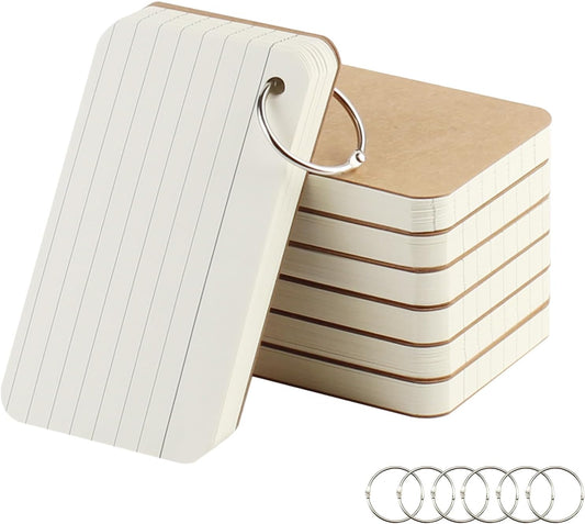 6 Pack 360 Pcs 3x5 Inch Lined Flash Cards with Binder Rings (60 Sheets Each Pack), Ruled Index Cards Study Cards 3x5 Lined Note Cards for Studying, School, Memory