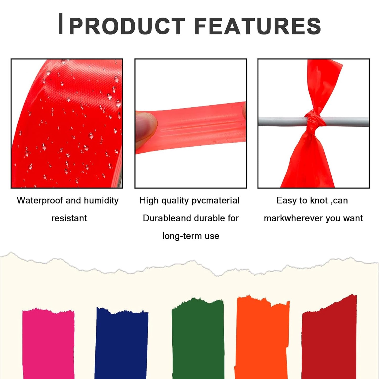 10 Pack Flagging Tape 5 Assorted Colors, Non-Adhesive Plastic Ribbon Neon Marking,1"*2000' Marking Tape for Tree Marking, Hunting, Boundaries and Hazardous Areas,Trail Marking