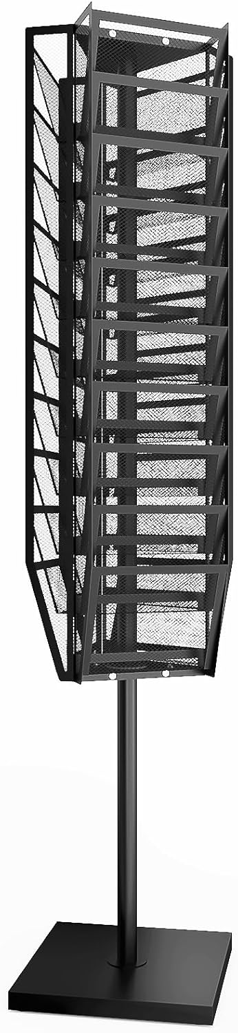 Rotating Mesh Magazine Rack,Brochure Display Stand With 30 Pockets,Commercial and Public Place Literature Rack
