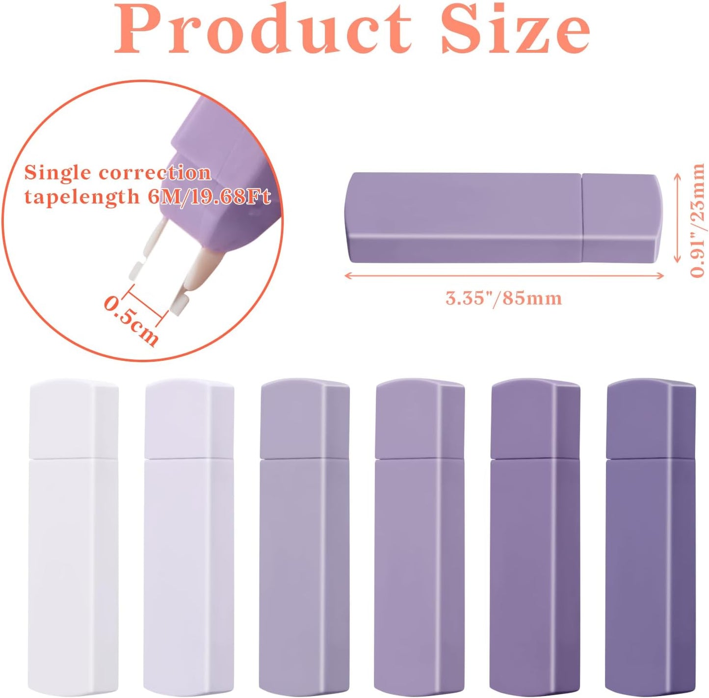 Temiary 6Pcs Mini White Correction Tapes, Quick Dry Smooth Pull Out for Writing, Aesthetic Cute Correction Tape Set Easy To Use for Students School Office Supplies (Purple)
