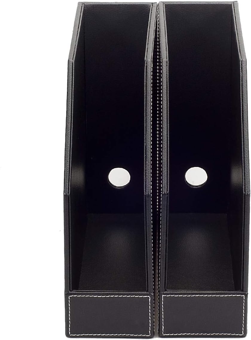 MobileVision Executive Leather Vertical File Folder Holder & Office Product Organizer, Store Files, Magazines, Notepads, Books and more, 2 Pack Combo Set
