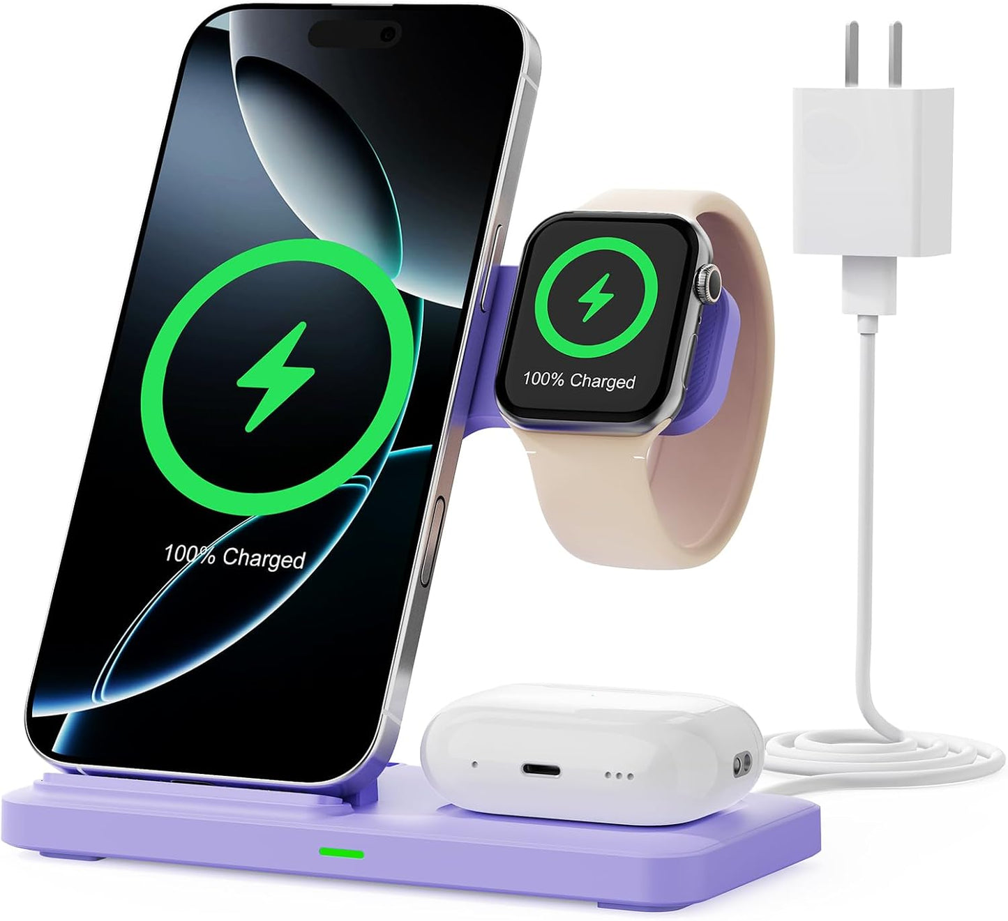 2025 3 in 1 Wireless Charger for iphone17 16 15 14 13 12 11 XR 8, Apple Charging Station for Apple Watch 10/9/Ultra/8/7/SE/6/5/4 & AirPods Series, Wireless Charging Station for Multiple Devices Apple