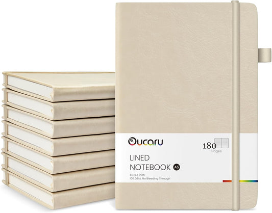 Oucaru Lined Journal Notebook, 8 Pack, 180 Pages, A5 Journals for Writing, 100 GSM Thick Paper, Small Notebooks Daily Journal for Women Men Work, Business, School, Travel Supplies