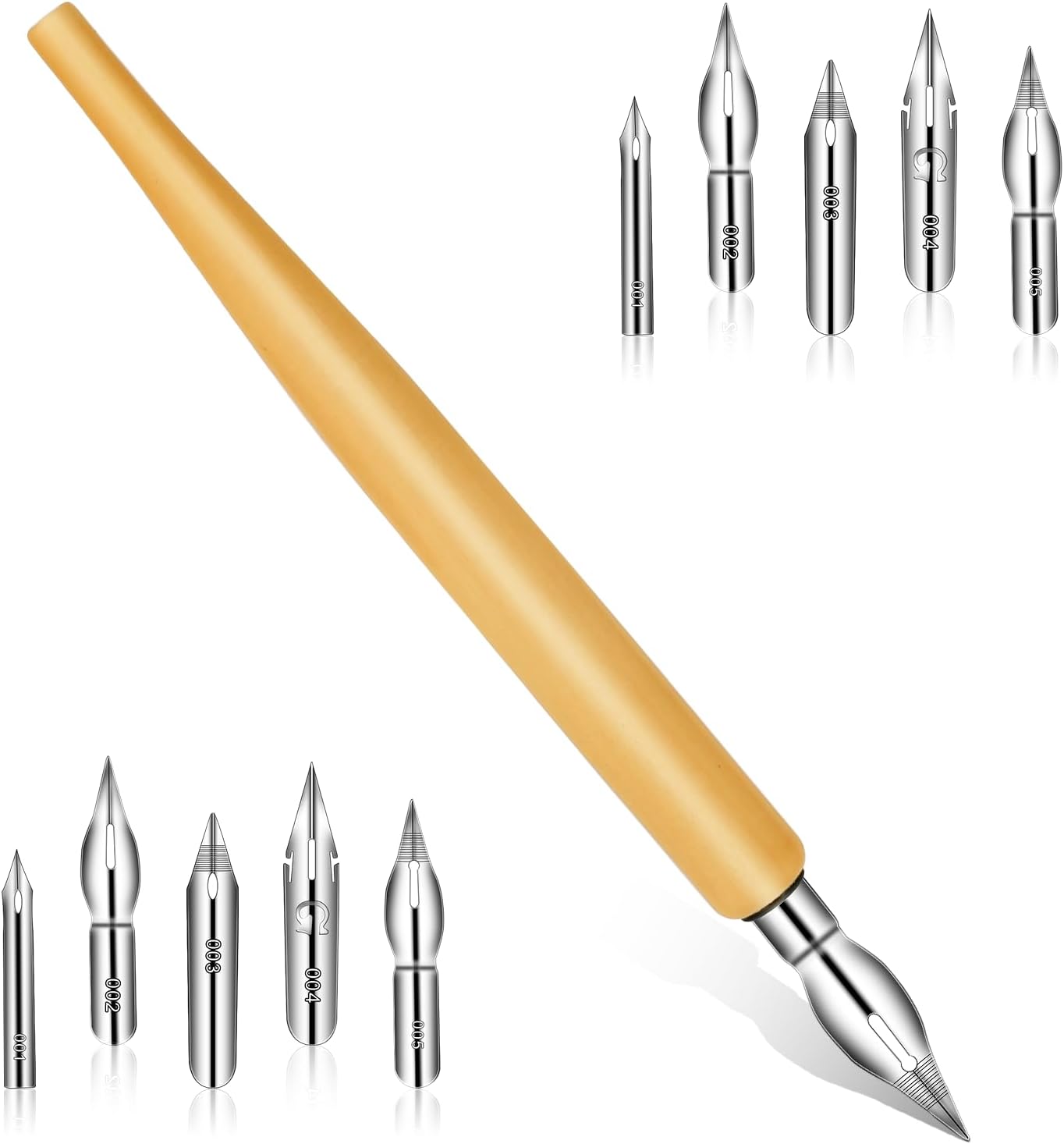 11PCS Comic Pen Nib Set, Oblique Calligraphy Dip Pen Set Fluid Writer Pen, Wooden Drawing Pen Holder with 10 Pieces Stainless Steel Pen Replacement Nibs Nib for Writing, Painting, Signing, Sketch