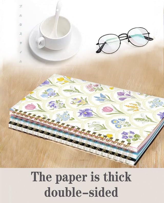 Spiral Journal Notebook,A5 Hardcover Lined Journals for Women Girl 6 x 8.3 in,120 Pages Thick Paper,Cute College Ruled Writing Notebook for Gifts Office Work School(Spring Garden Flower)