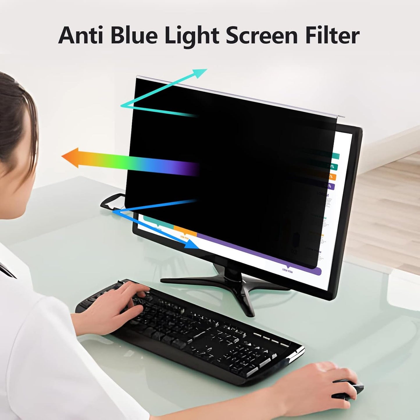 RedANGEL Computer Privacy Screen Protector for 27 Inches Monitor Anti Blue Light 16:9 Widescreen Filter Hanging Type Anti Scratch Easy Installation Shield for Desktop Computer