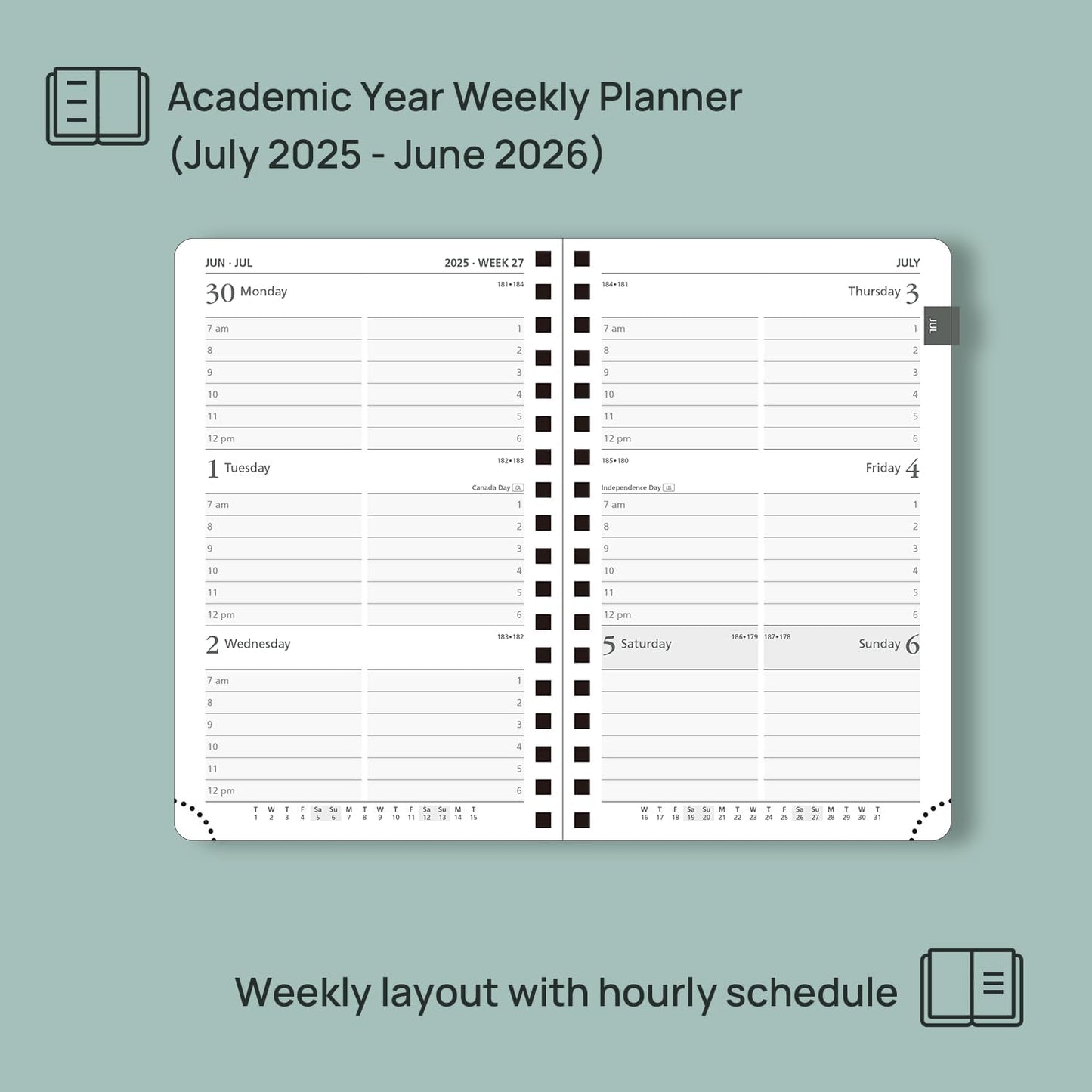POPRUN Pocket Planner 2025-2026 (Spiral Hardcover - 4''x 6.25''), Daily Weekly and Monthly (July 2025 - June 2026) with Hourly Time Slots, for Purse, 100 GSM - Burgundy