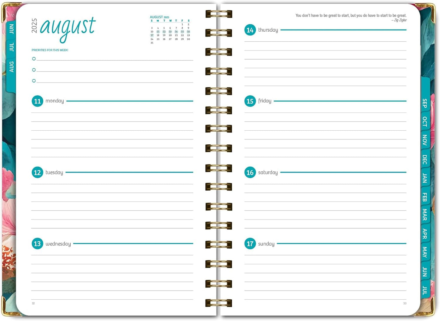 HARDCOVER Academic Year 2025-2026 Planner: (June 2025 Through July 2026) 5.5"x8" Daily Weekly Monthly Planner Yearly Agenda. Bookmark, Pocket Folder and Sticky Note Set (Teal Floral)
