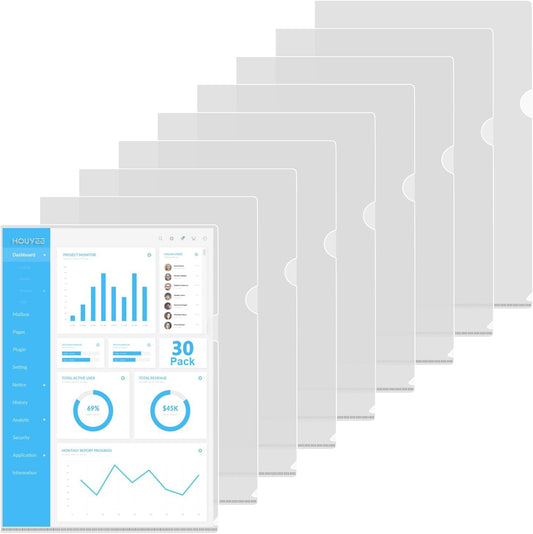 HOUYEE 30 Pack Heavy Duty Clear Document Folder, Plastic Paper Sleeve Fit for Letter Size Paper, for Home, Office, and School Use