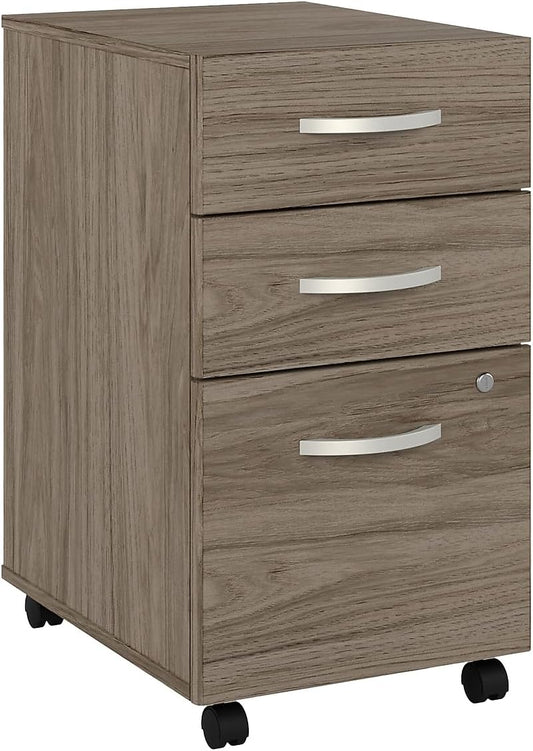 Bush Business Furniture Studio C 3 Drawer Mobile File Cabinet in Modern Hickory - Assembled, Rolling Document Storage for Home or Professional Office