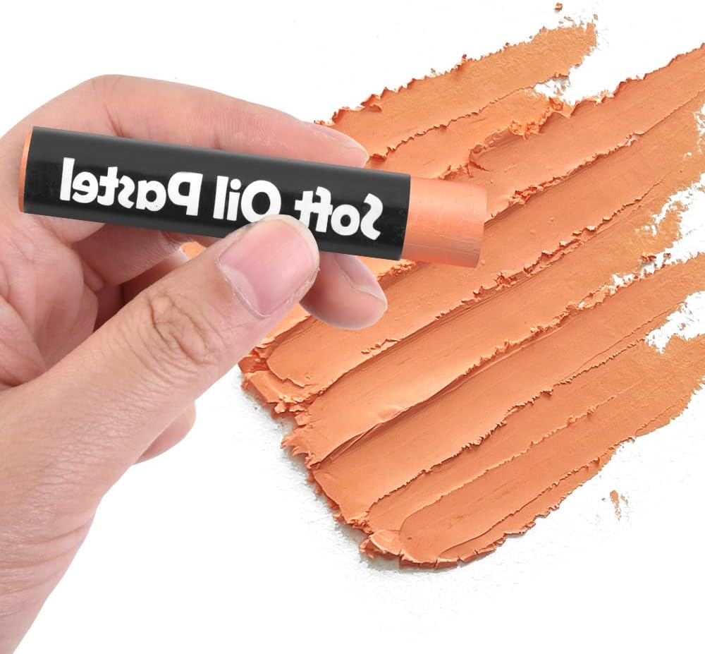 12 Pcs Monochrome Artists Grade Soft Oil Pastels Vibrant and Creamy Colored Chalk Pastels Art Supplies Set for Professionals Painting Drawing Light Orange