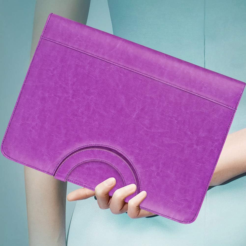 Darolin Zippered Leather Padfolio Portfolio with Hidden Handle and Clipboard, Business Conference Organizer Notepad Folder, Portfolio Bag, Padfolio for Women/Men (Purple)