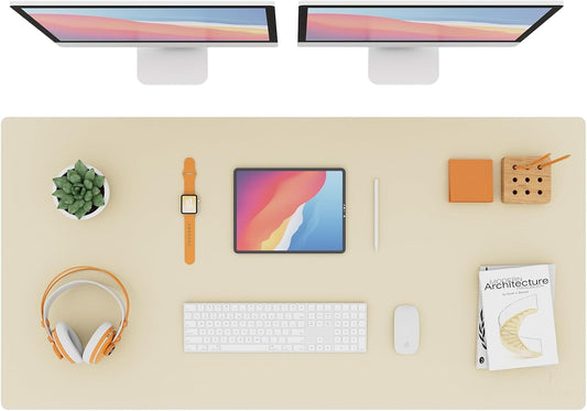 K KNODEL Large Office Leather Desk Mat, Mouse and Keyboard Pad, Computer and Laptop Mat, Desktop Protector and Cover, Writing Pad and Blotter (47.2"x23.6", Ivory Cream)