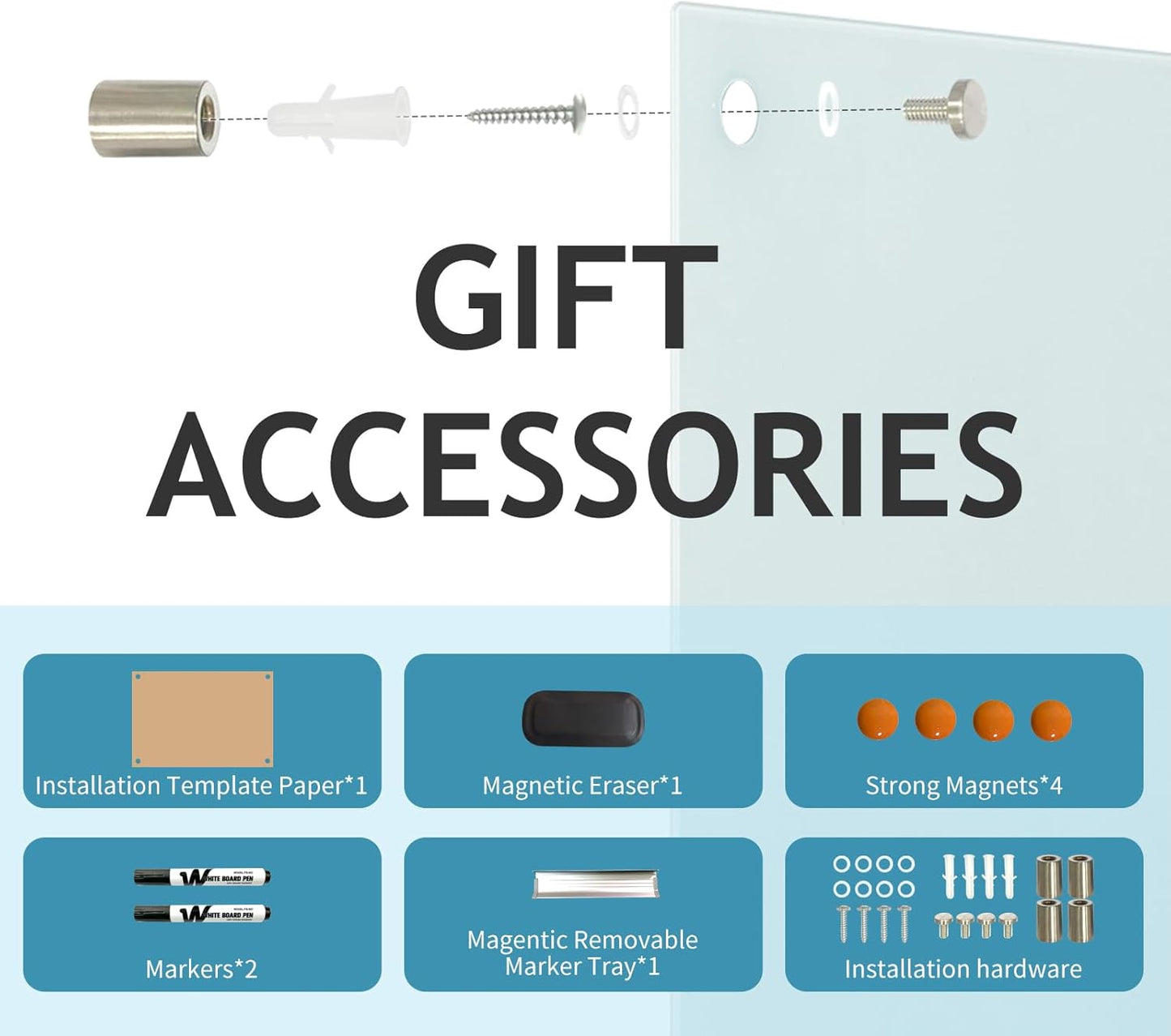 Glass Whiteboard 36 * 72Inches Magnetic Wall Mounted Glass Whiteboard, Large Frameless Glass White Board for Wall Office, Home & School