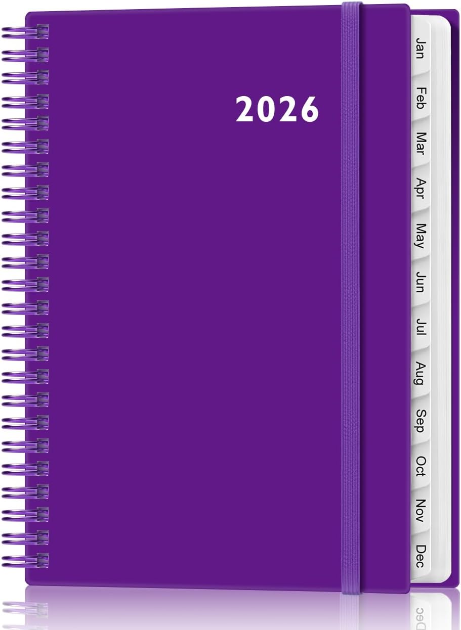 2026 Planner - Weekly and Monthly Calendar Planner from Jan 2026 - Dec 2026, Planner 2026 Spiral Bound with 12 Monthly Tabs, Inner Pocket, Perfect for School Office Supplies, 6.4" x 8.5", Purple-C