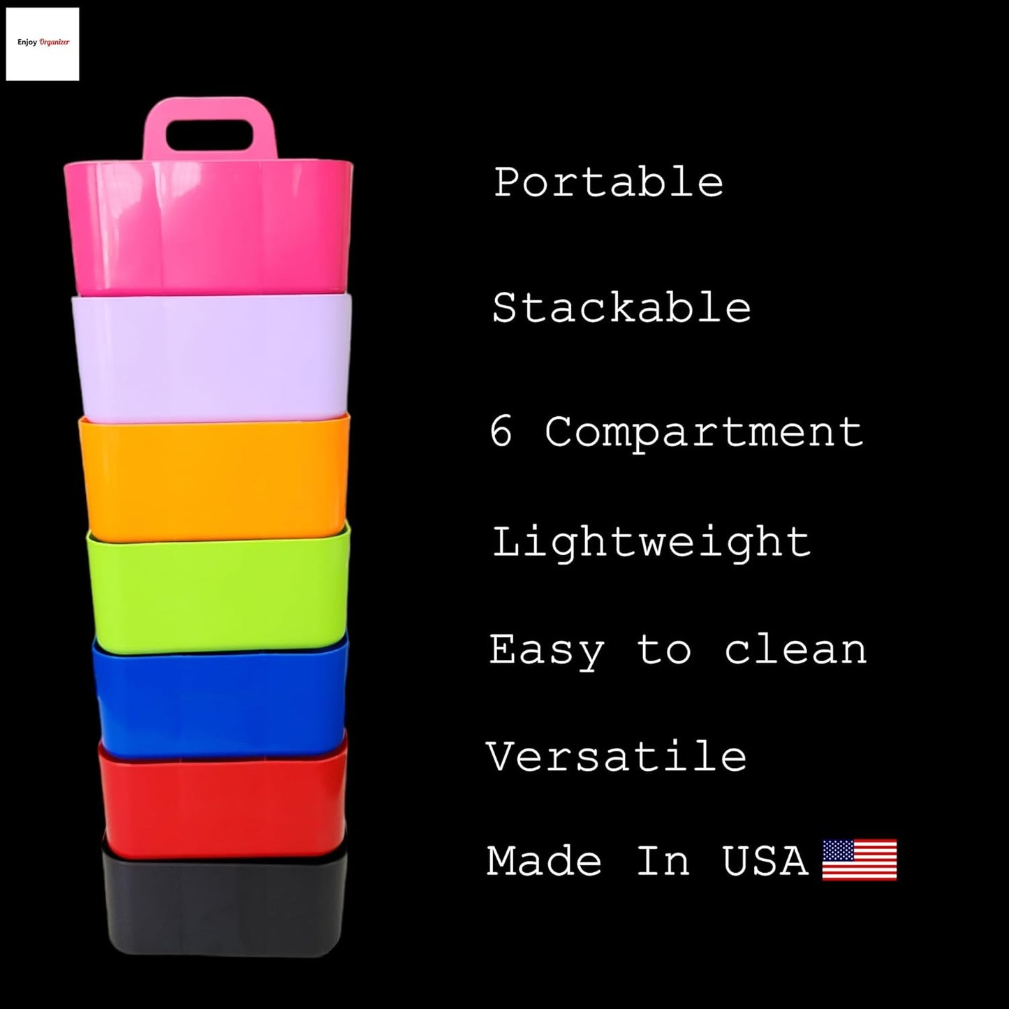 2 Pack Small 6 Compartment Multiuse Caddy Organizer with Handle Art Craft Supplies, Office, Desk, Stationery Pen Holder Stackable- Made In USA (Ivory)