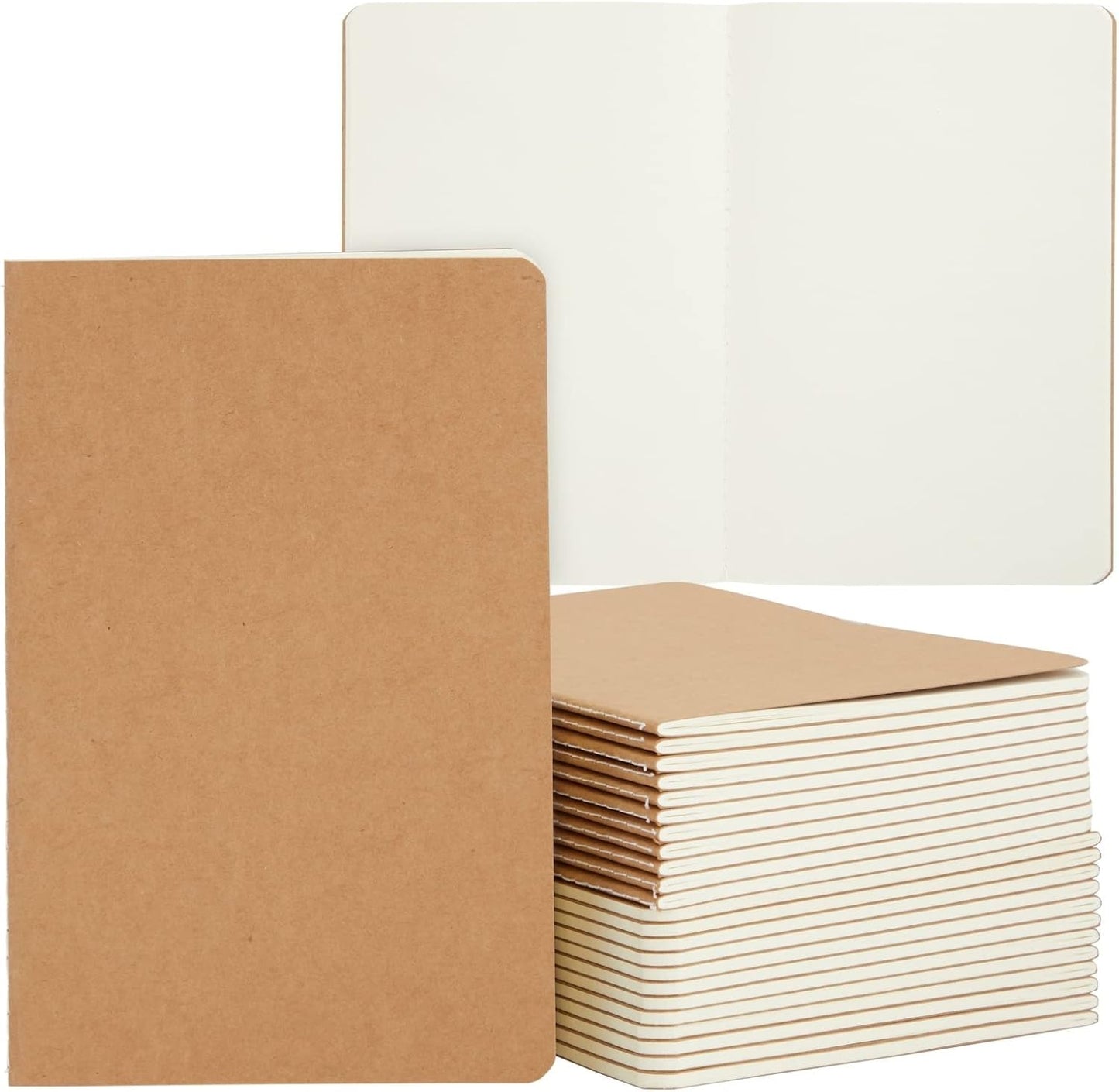 Paper Junkie Softcover Blank Notebooks - 24-Pack, A5, 60 Pages, Kraft - Sketchbooks Bulk for Sketching & Writing - Ample Pages for Journals for Writing