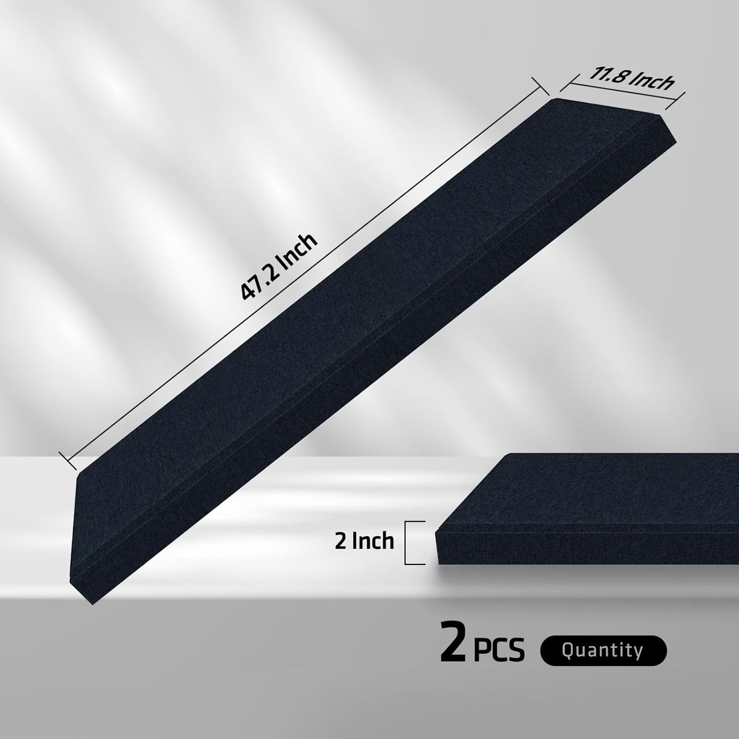 2” Thick Acoustic Panels with Hanging Brackets to the Wall, 2 PCS 47.2” x 11.8” Fiberglass Sound Absorbing Panels for Home Theater Church Office Wall or Ceiling, Navy Blue