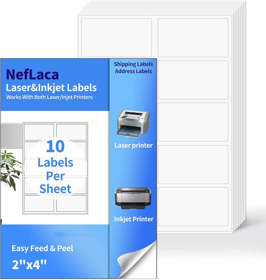 2"x4" Shipping Address Labels, 10-UP Blank Mailing Labels, White Self-Adhesive Customized Stickers for Inkjet and Laser Printer [5000 Sheet, 50000 Labels]