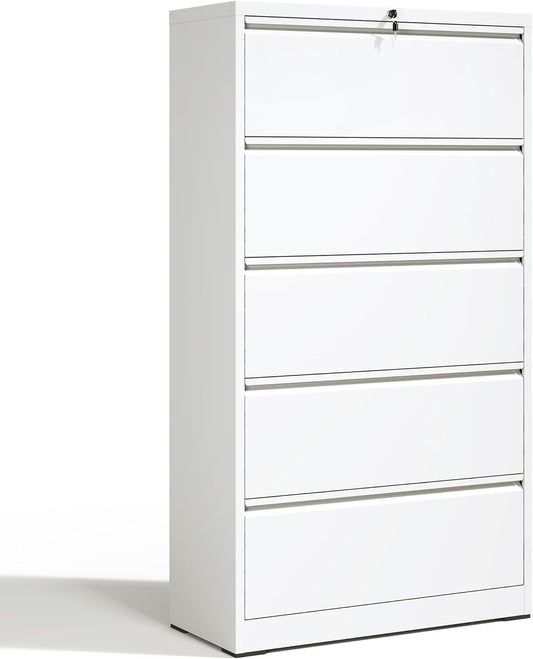 Locking Filing Cabinet with 5 Drawer Heavy Duty Large Metal File Cabinet Home Office Lateral File Cabinets Wide Steel Cabinet for Legal/Letter Size File,Assembly Required