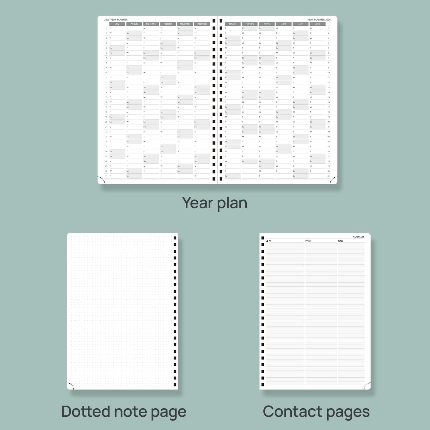 POPRUN Academic Daily Planner 2025-2026 One Page A Day - [A4 Large Size 8.25" x 12" - Spiral Hard Cover], Appointment Book (July 2025 - June 2026) with Monthly Calendar - Black