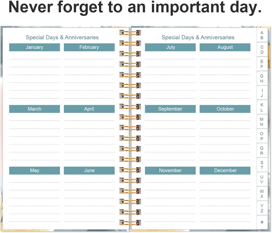 Address Book with Alphabetical Tabs - Telephone & Address Book with Address Contacts, Special Date, Phone, Birthday & Internet Login Password for Home and Office, 4.3" x 6.2", Blue Leaf