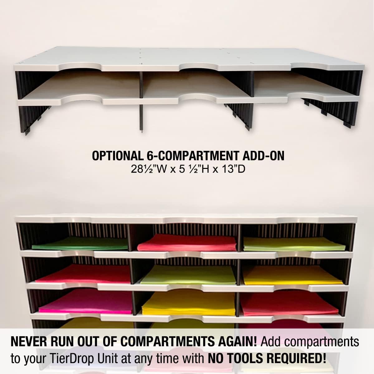 Ultimate Office TierDrop Desktop Organizer Document, Forms, Mail, and Classroom Sorter. 9 Letter Size Compartments with Optional Add-On Tiers for Easy Expansion - Gray w/Black