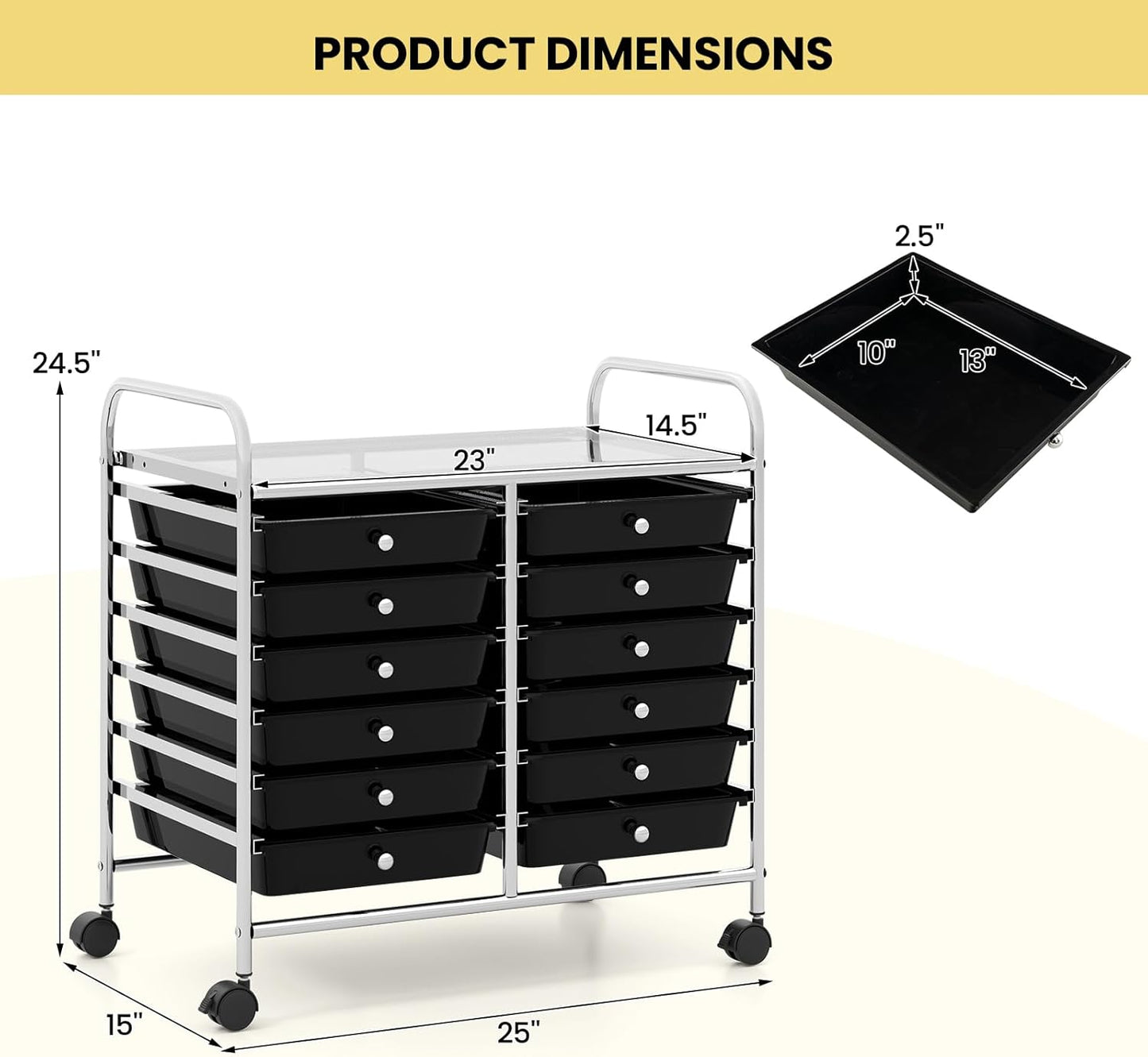 Giantex 12 Drawers Rolling Cart, Mobile Storage Drawer Cart, Classroom Organizer Cart for Office School Supplies Tools Scrapbook Paper Craft Small Printer, Utility Cart on Wheels, Black