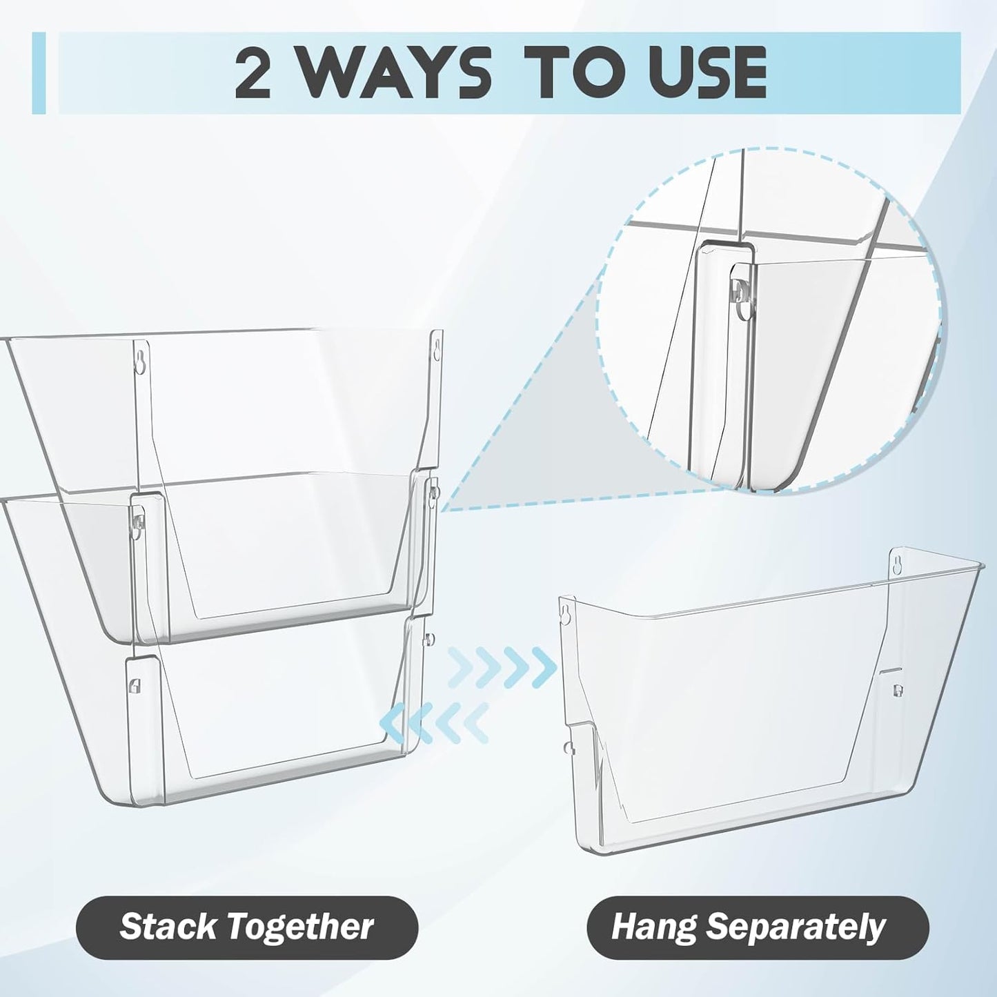 3 Pack Clear Acrylic Single Pocket, Plastic Hanging Wall Mount File Holder for Office Home, Clear