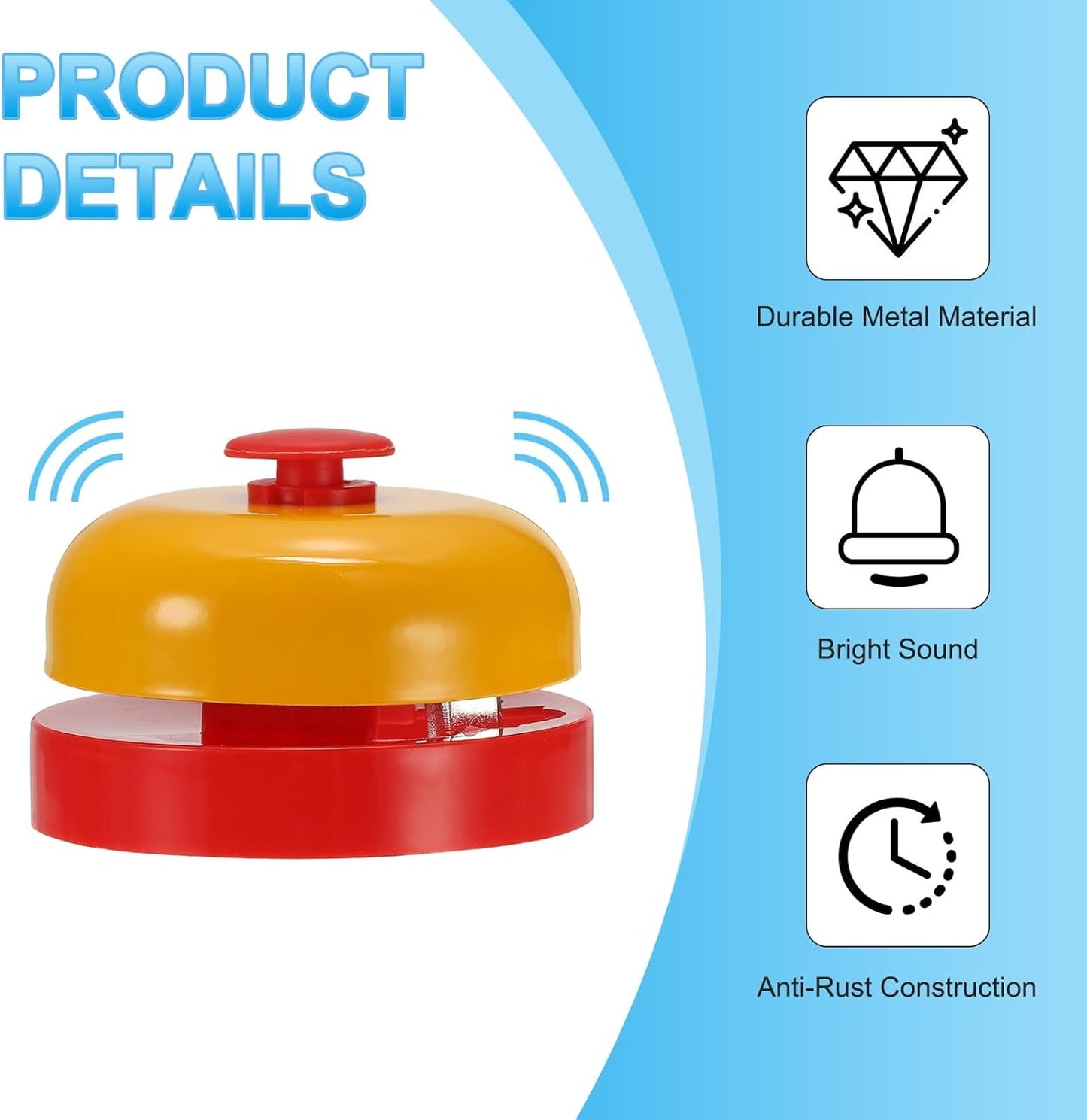 PATIKIL 6 Pcs Desk Call Bell 2.5" Dia with Metal Anti-Rust Construction Yellow/Red