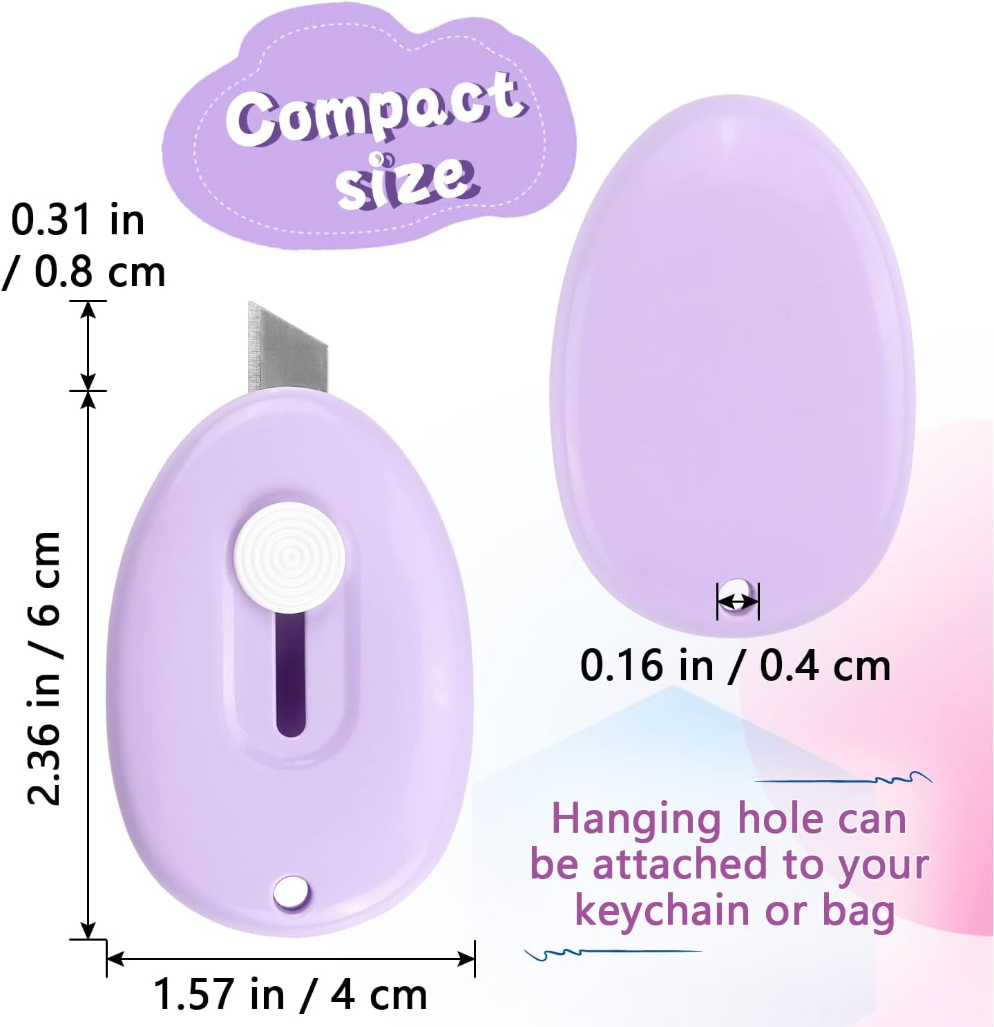 Tamaki 4 Pack Mini Box Cutter Retractable Utility Knife Letter Opener Envelope Slitter, Box Cutter with Key Chain Hole (Blue, Pink, Purple, White)