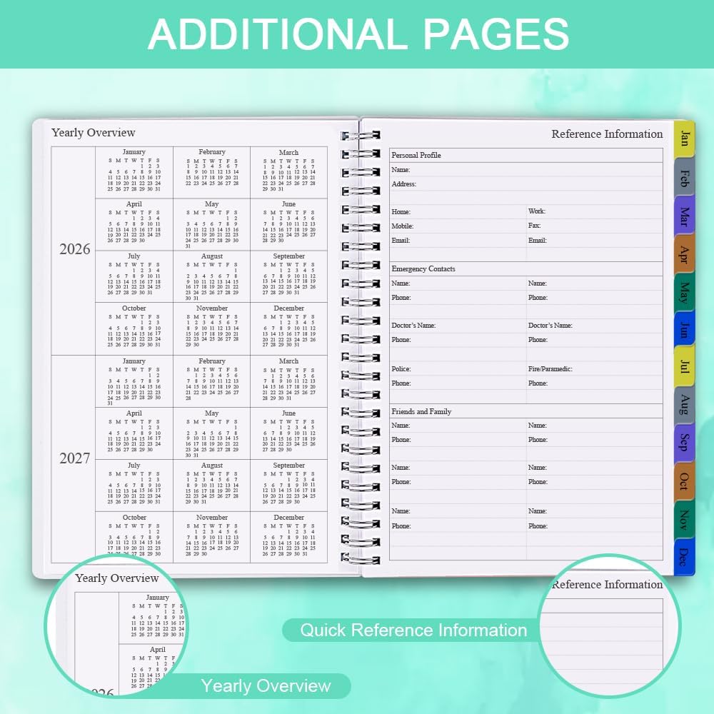 2026 Planner - Weekly & Monthly Planner Runs January 2026 to December 2026, 6.25" x 8.25", 12 Monthly Tabs, 14 Notes Pages, Inner Pocket, Flexible Cover with Twin-Wire Binding, Planners 2026