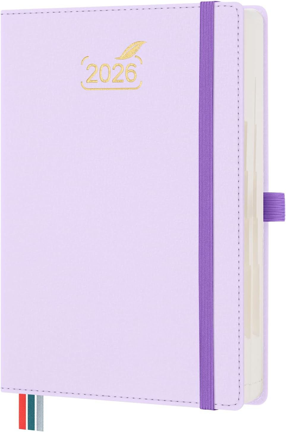 BEZEND Daily Planner 2026 (6" x 8.5") Full Page per Day Even Weekend (Jan-Dec) Monthly Calendar with Tabs, 2 Columns for Dual Schedule with Note, Vegan Leather Hardcover in Lilac