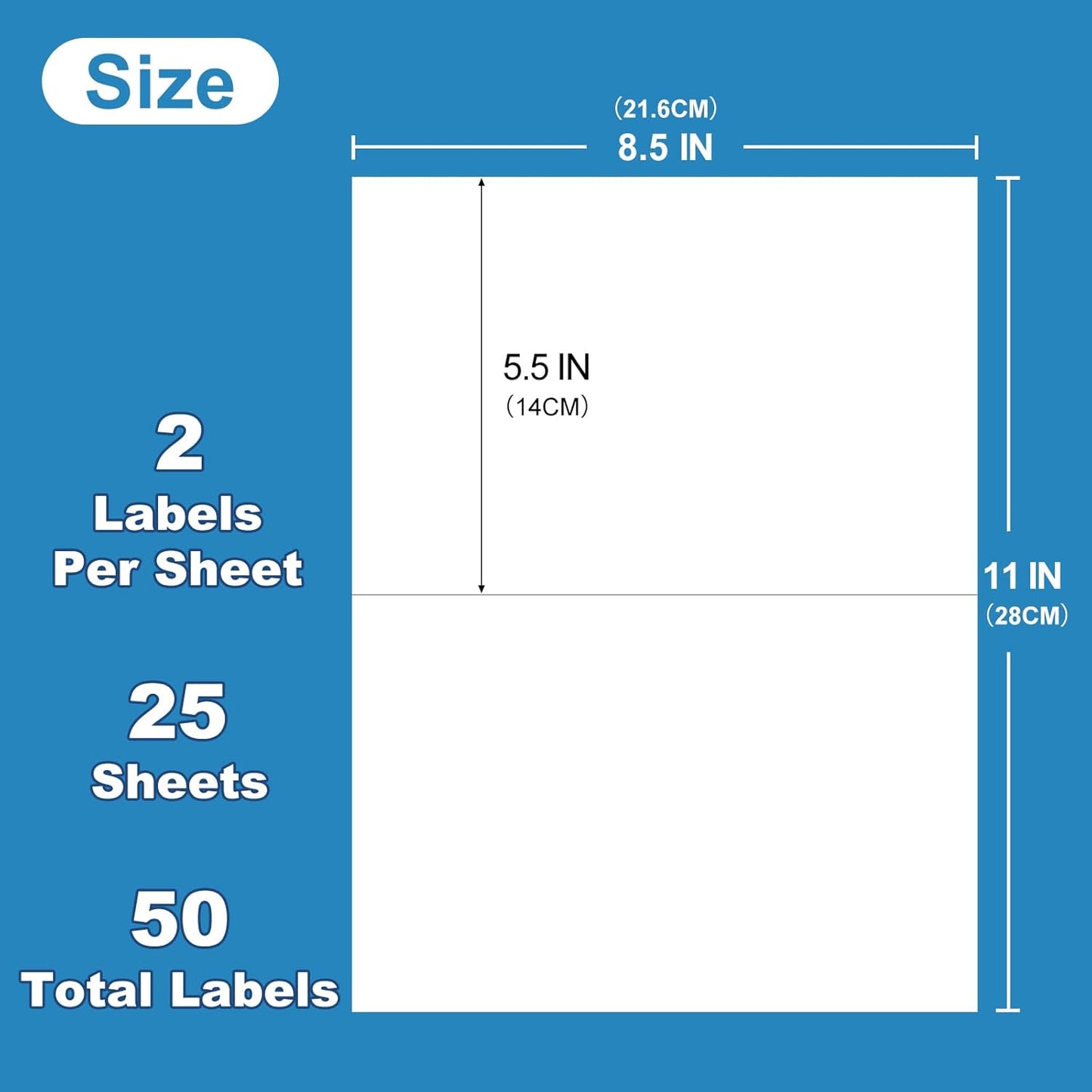 Half Sheet Self Adhesive Shipping Labels for Laser & Inkjet Printers 8.5" x 5.5", White Blank Mailing Labels Strong Adhesive Sticker Labels (25 Sheets,50 Labels)（HB-R002）