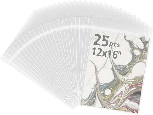 Frametory, 25 Pack 12 2/5" x 16 1/2" Acid-Free Clear Plastic Bags, Self Seal Crystal Photo Bags for 12X16 Prints, Shirts, Clothing and Products