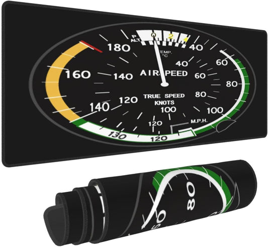 Aircraft Speedometer Pilot Flight Mouse Pad, Airplane Large Big Gaming Mouse Pad Desk Pad, Mousepad with Non-Slip Rubber Base, Extended XXL Mouse Mat for Computer Laptop Office Accessories