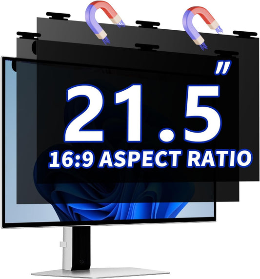 [2 Pack] Magnetic Computer Privacy Screen Filter 21.5 Inch for 16:9 Widescreen Monitor Desktop PC, 21.5in Hanging Removable Anti Glare Blue Light Protector, Double Sided Reversible Eye Care Film