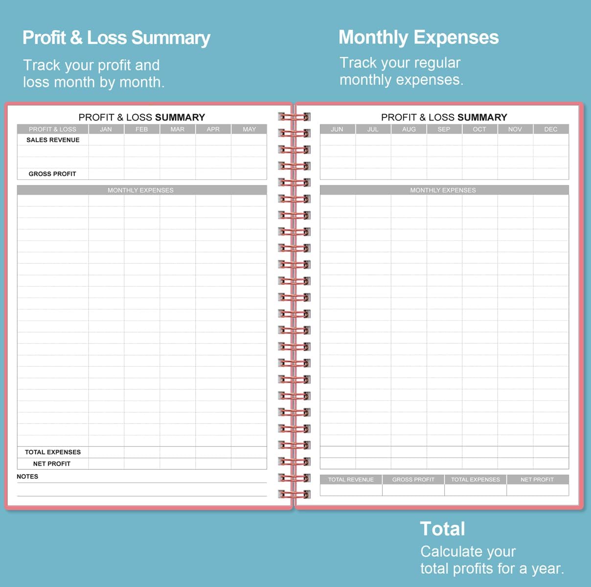 Heveboik Income & Expense Log Book - A5 Income and Expense Tracker for Small Business, Accounting Bookkeeping Tracking for Woman and Man, 5.8" x 8.3", Pink