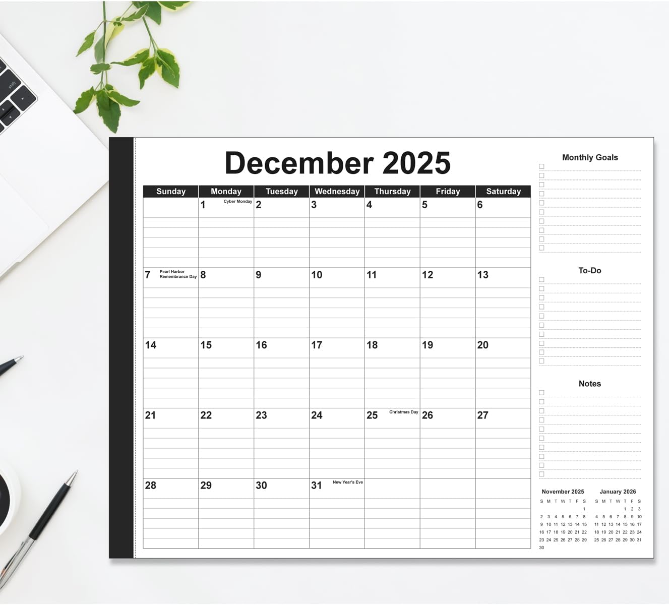 Large Desk Calendar 2025-2026 - 22" x 17" Desk Calendar from April 2025 - June 2026, Desktop Pad Calendar Perfect for Planning and Organizing In Your Home, School or Office, Black