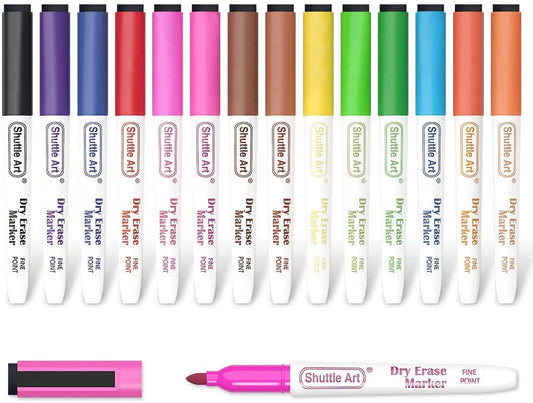 Shuttle Art Dry Erase Markers, 15 Colors Magnetic Whiteboard Markers with Erase,Fine Point Perfect For Writing on Whiteboards, Dry-Erase Boards,Mirrors for School Office Home