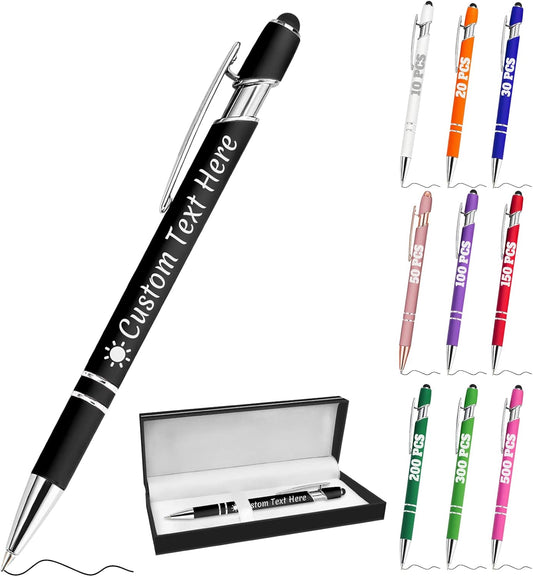 Personalized Pens with Name Custom Engraving Ballpoint Pens with Stylus Tip Customized Smooth Writing Pens Personalized Gifts for Anniversary Birthday or Graduation(Black,Black Ink)