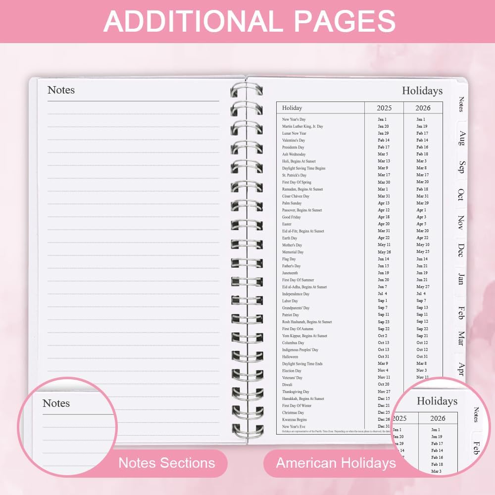 2025-2026 Pocket Planner, A6 Weekly Planner with Monthly Tabs, Run Jul 2025-Jun 2026, Elastic Closure, Twin-Wire Binding, Easy to Organize Your Daily Life, 3.75 x 6.75 In, Pocket Planners 2025 2026, Rose