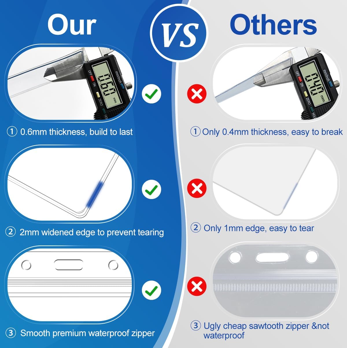 10 Pcs Clear Plastic Horizontal Name Badge ID Card Holders