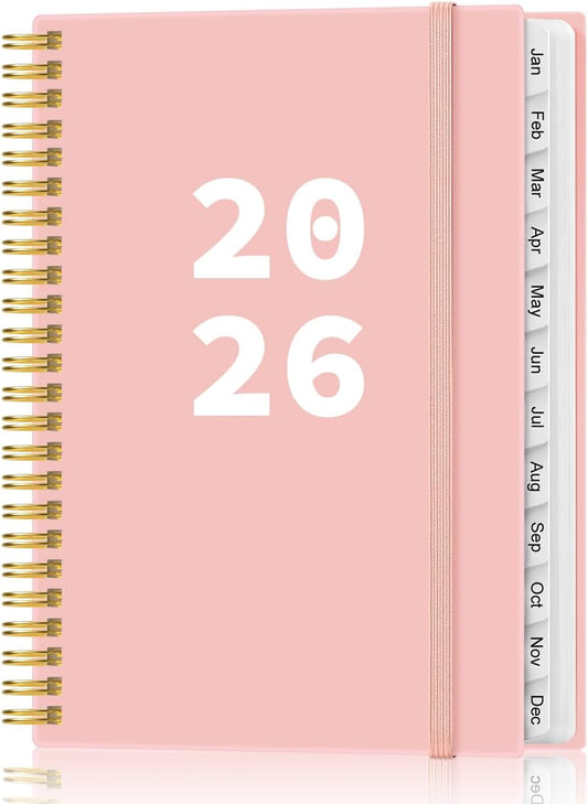 2026 Planner - Planner 2026 from January 2026 - December 2026, Weekly & Monthly Planner Spiral Bound with 12 Monthly Tabs, Inner Pocket, 6.4" x 8.5", Pink-A